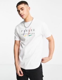 White with Blue Print Tshirt Men
