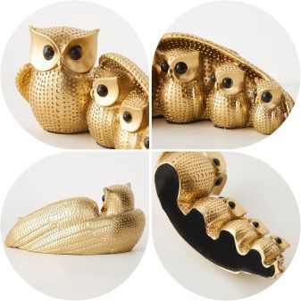 Golden Owl Family Sculpture Set