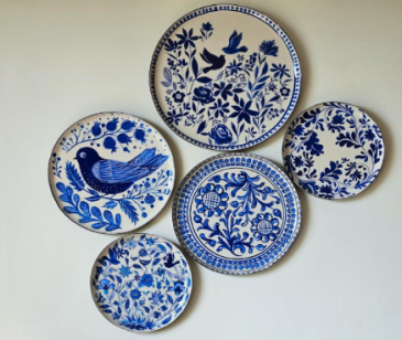 Azure Harmony: Hand-Painted Ceramic Plate Set