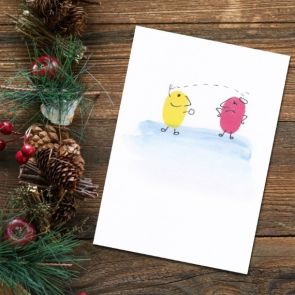 Comical Fingerprint Art Snowball Christmas Cards